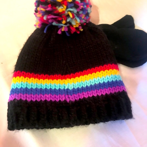 Hat/Mitten Set,Black/Pink, Toddler Size 2T-4T - Picture 2 of 4